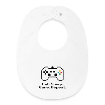 RETRO GAMING // EAT. SLEEP. GAME. REPEAT. BLACK - Baby Organic Bib - white - Front