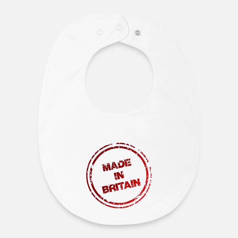 Made in Britain Distressed Red Stamp  - Baby Organic Bib - white