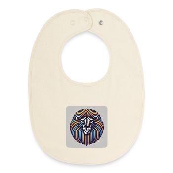Geometric Color Lion in Line Style - Baby Organic Bib - soft Ecru - Front