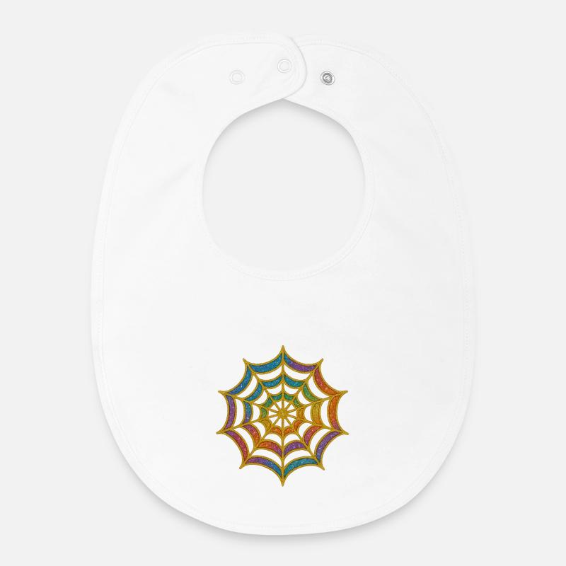 Spider Web | Rainbow Spider Web Gold Glitter - Baby Organic Bib - white
