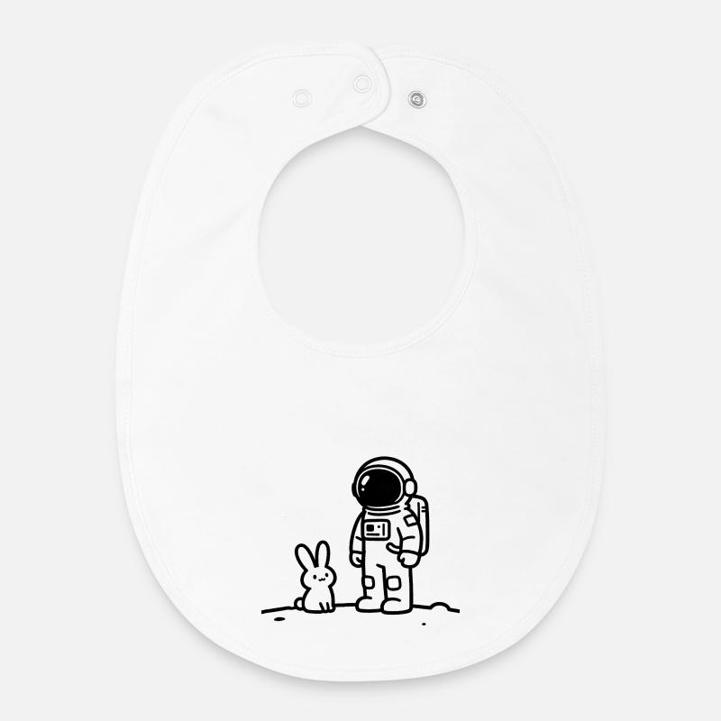 Dessin au trait d’un astronaute et d’un lapin - Bavoir bébé bio - blanc