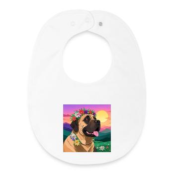 Mastiff with floral wreath - Baby Organic Bib - white - Front