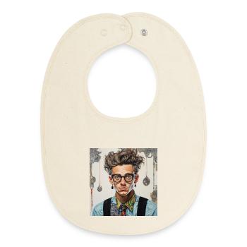 Vintage nerd portrait lunettes emmêlé cheveux animal - Bavoir bébé bio - écru doux - Devant