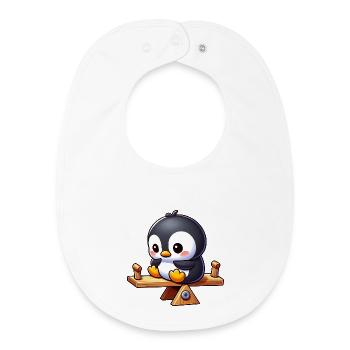 Süßer Pinguin auf der Wippe im Spielplatz Cartoon - Baby Organic Lätzchen - Weiß - Vorne