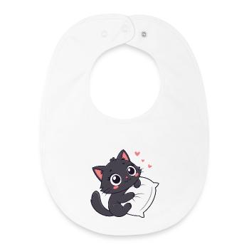Cuddly Black Kitten on Pillow - Baby Organic Bib - white - Front