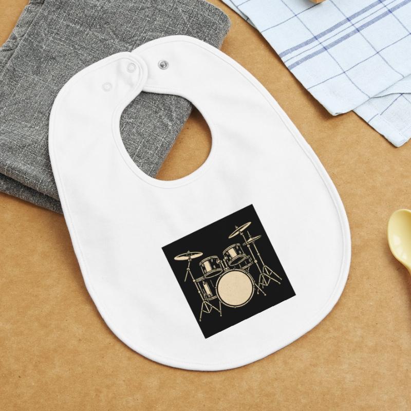Black Silver Drumset Illustration Baby Organic Bib
