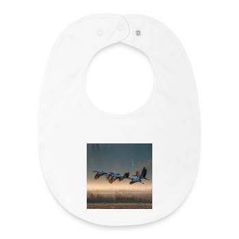Gray Cranes Morning Mist Migratory Birds Golden Light - Baby Organic Bib - white - Front