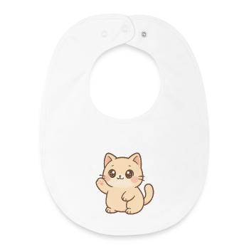 Kawaii Kitten Waving Design - Baby Organic Bib - white - Front