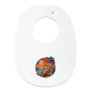 Funny Teddy Bear on Beach Summer Vacation Sunset - Baby Organic Bib - white - Front