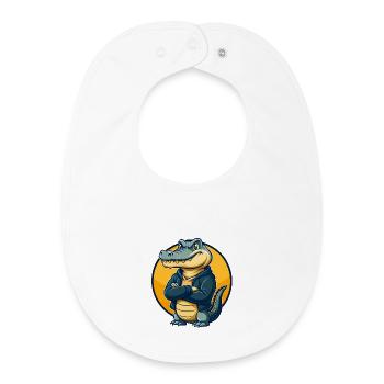Alligator Kawaii Mascot Cartoon Clipart Logo Badge - Baby Organic Bib - white - Front