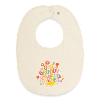 Groovy kindergarten teacher with heart and flowers - Baby Organic Bib - soft Ecru - Front