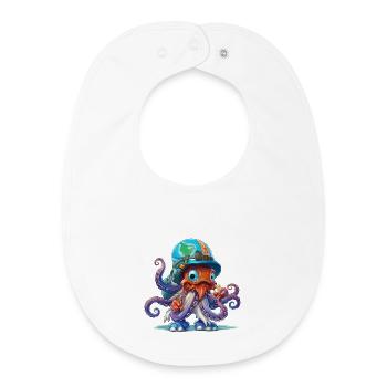 Octopus Explorer with World Map Helmet - Baby Organic Bib - white - Front