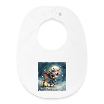 Nachtbaby-Drache mit Uhr - Baby Organic Lätzchen - Weiß - Vorne