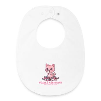 Puzzle Assist und Katzenzitat - Baby Organic Lätzchen - Weiß - Vorne