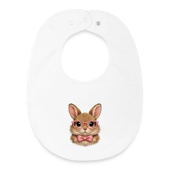 Un lapin mignon avec des lunettes et un nœud papillon | Lapin de Pâques - Bavoir bébé bio - blanc - Devant