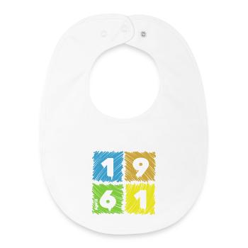 65th Birthday Colored Patches since 04/1961 - Baby Organic Bib - white - Front