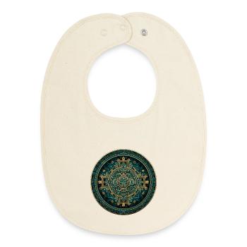 Aztec Solar Calendar Gold - Baby Organic Bib - soft Ecru - Front