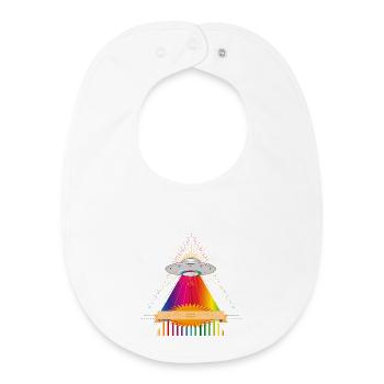 UFO über einem leuchtenden Regenbogendreieck - Baby Organic Lätzchen - Weiß - Vorne