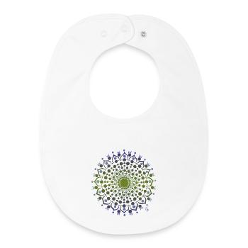 Mandala de fleurs en bleu et vert - Bavoir bébé bio - blanc - Devant