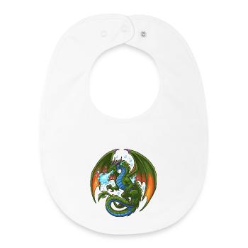 Bleu Vert Dragon Cracheur de Glace - Bavoir bébé bio - blanc - Devant