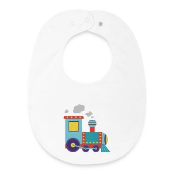 Bunte Spielzeug-Dampflok-Illustration - Baby Organic Lätzchen - Weiß - Vorne