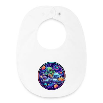 Alien in Spaceship Makes Vacation Fun Cosmos Motif - Baby Organic Bib - white - Front