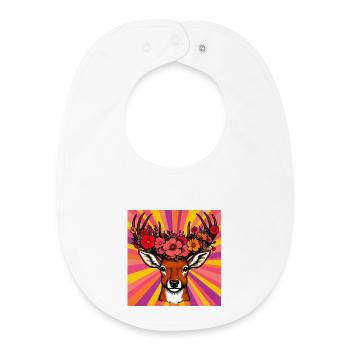 Cerf aux fleurs - Bavoir bébé bio - blanc - Devant
