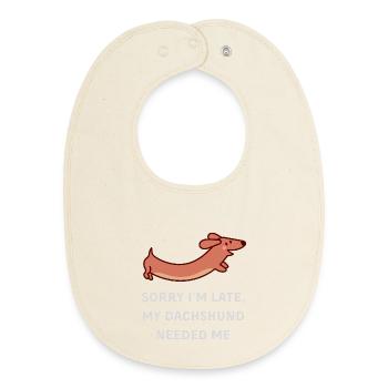 Dachshund Delay - Baby Organic Bib - soft Ecru - Front