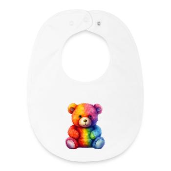Rainbow Plush Bear Hug - Baby Organic Bib - white - Front