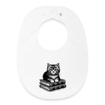 Chat sur une pile de livres - Bavoir bébé bio - blanc - Devant