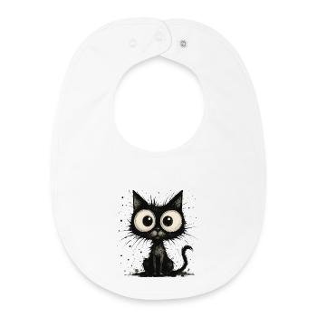 Funny black cat with big eyes – splash - Baby Organic Bib - white - Front