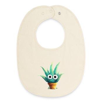 Cheerful aloe with glasses - Baby Organic Bib - soft Ecru - Front