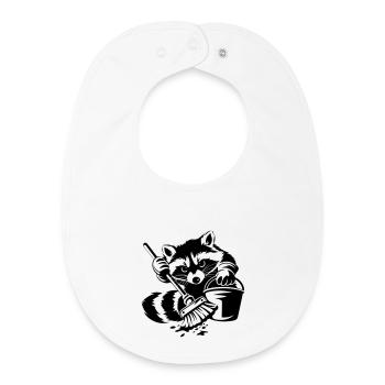 Raccoon with bucket & mop - Baby Organic Bib - white - Front