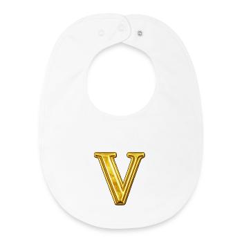 Goldenes V Monogramm - glänzend - Baby Organic Lätzchen - Weiß - Vorne