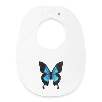 Blue Butterfly Neon Wings - Baby Organic Bib - white - Front