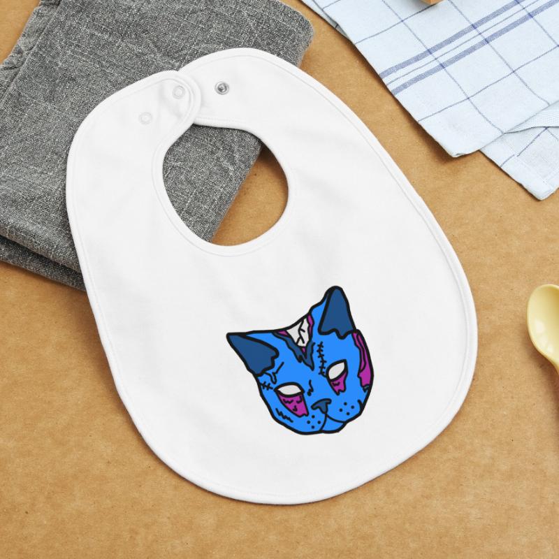 Masque de chat bleu patchwork Bavoir bébé bio