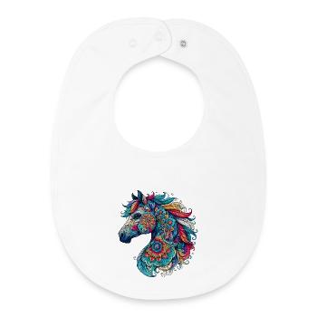 Horse decorated with Mandalas - Baby Organic Bib - white - Front