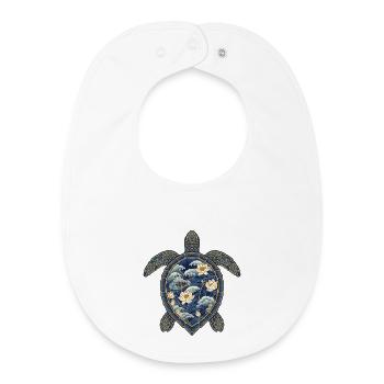 Turtle Porcelain Pattern - Lotus & Waves - Baby Organic Bib - white - Front