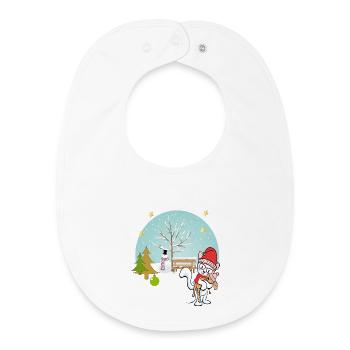 Chat avec ours en peluche en hiver - Bavoir bébé bio - blanc - Devant