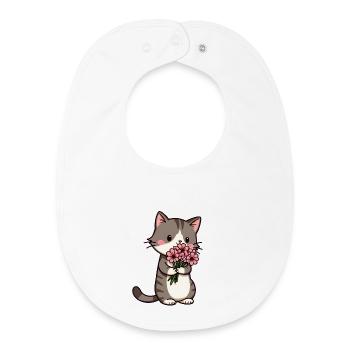 Chat aux fleurs - Bavoir bébé bio - blanc - Devant