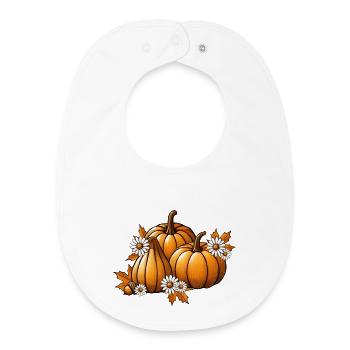 Autumn pumpkins with flowers & foliage in warm colours - Baby Organic Bib - white - Front