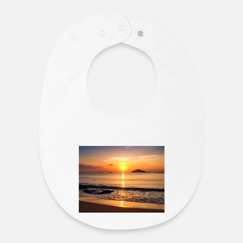 Coucher de soleil tropical sur la plage - Bavoir bébé bio - blanc