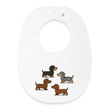 Dachshund Quartet: Spotted & Solid - Baby Organic Bib - white - Front