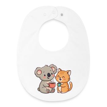 Amitié Café Koala et Chat - Bavoir bébé bio - blanc - Devant