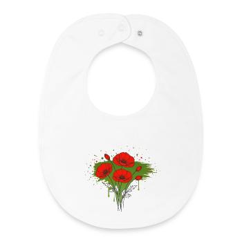 Mohnblumen Rot Grün Floral Vintage Design   - Baby Organic Lätzchen - Weiß - Vorne
