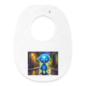 Monstre bleu drôle et rieur - Bavoir bébé bio - blanc - Devant