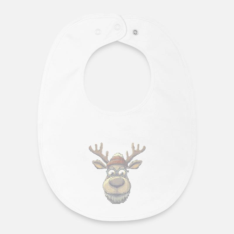 Renne avec des lunettes dans un chapeau d’hiver - Bavoir bébé bio - blanc