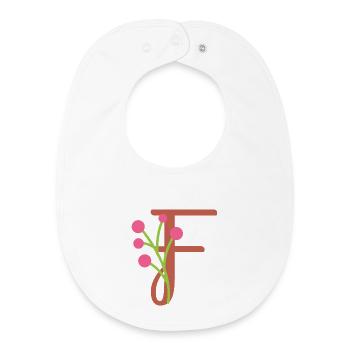 Elegant letter 'F' with flowers - Baby Organic Bib - white - Front