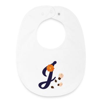 Elegant letter 'J' with flowers - Baby Organic Bib - white - Front