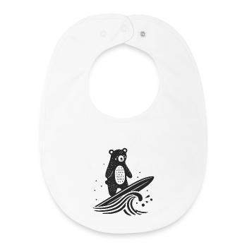 Surfing Bear – Playful Animal Illustration - Baby Organic Bib - white - Front